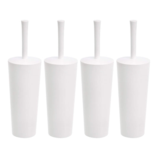 Amazon Basics Toilet Brush and Holder Set, Heavy-Duty Bristle Scrub Brushes with Non-Slip Handle, White, 4-Pack