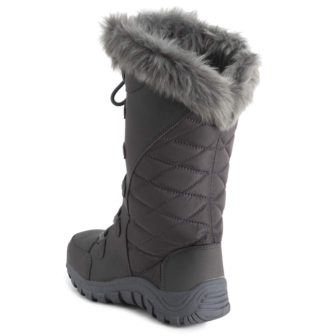 POLAR Womens Quilted Faux Fur Cuff Winter Duck Rubber Sole Durable Snow Rain Outdoor Boots