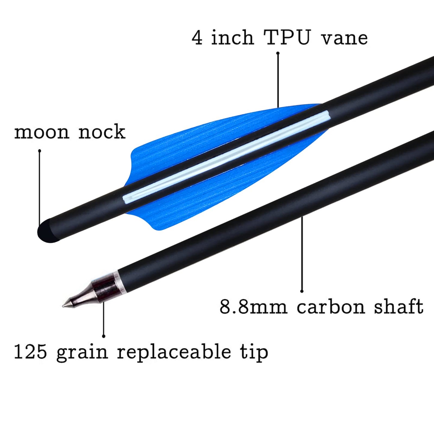 Crossbow Bolts 20 Inch Carbon Arrows 8.8mm Shaft Half Moon Nocks with Replaceable Screw-in Broadhead for Crossbow Hunting Target Practice Outdoor Gift, 12Pcs