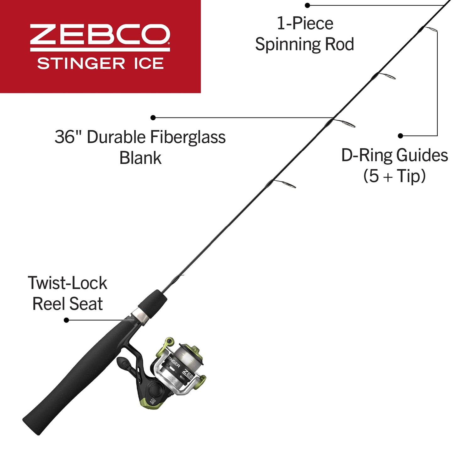 Zebco Stinger Ice Spinning Reel and Fishing Rod Combo