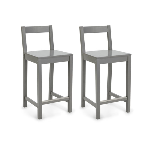 Amazon Basics Wooden Bar Stool with Backrest 24", Grey, Set of 2