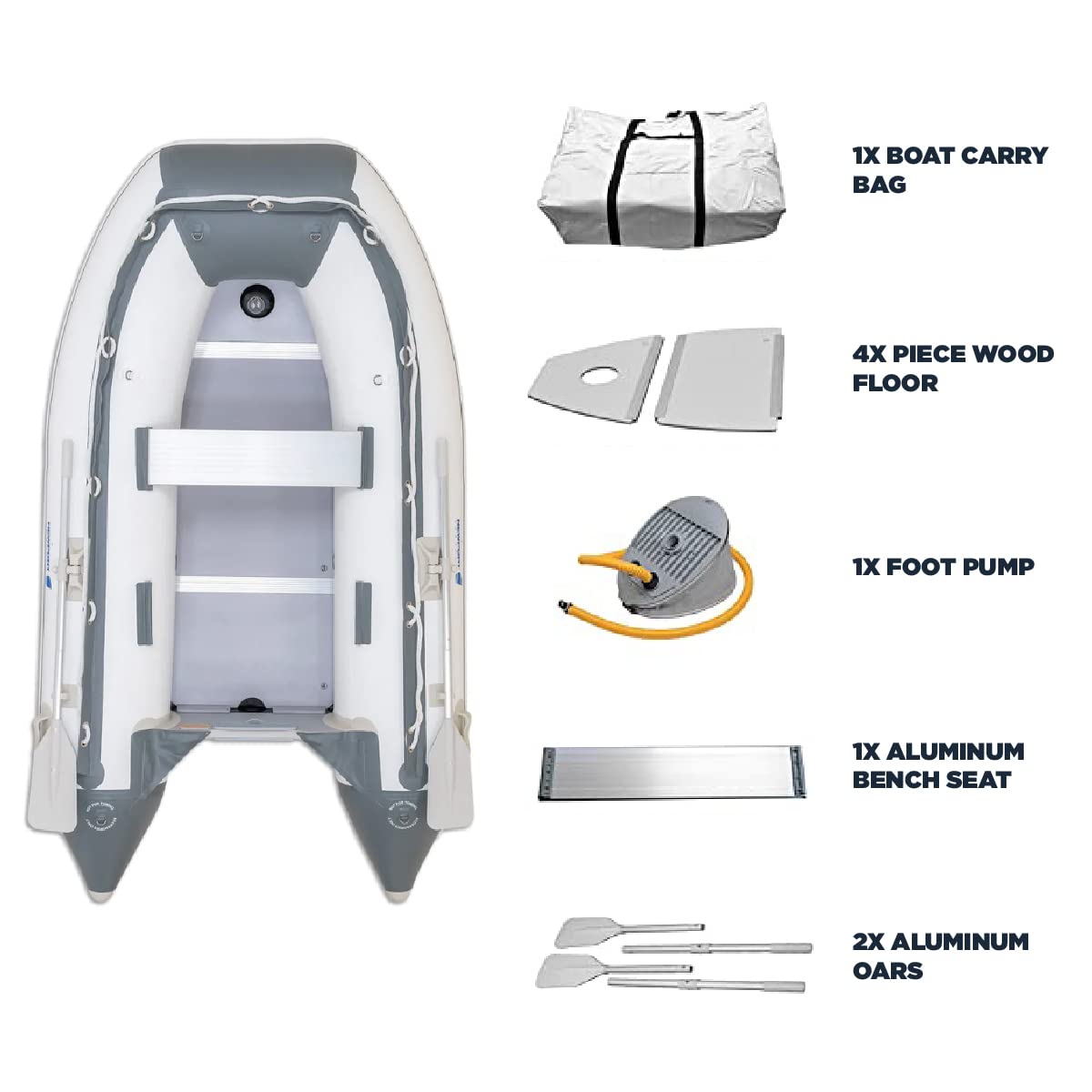 10ft 6in Newport Model Inflatable Dinghy Boat Transom Sport Tender - 5 Person - 15HP USCG Rated, White/Gray