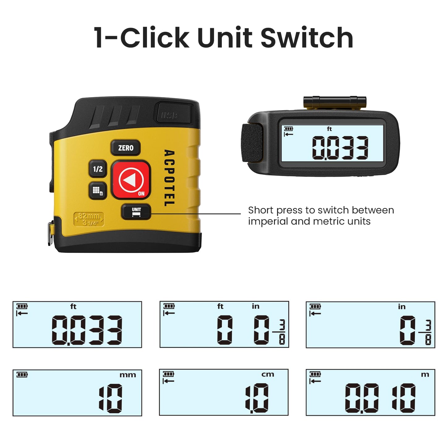 Digital Tape Measure 2 in 1, 16FT with Display, Smart Tape Measure, Area Volume Measuring Pythagorean Mode, Waterproof and Rechargeable,1/2 Self Centering, 20 Groups Historical Memory