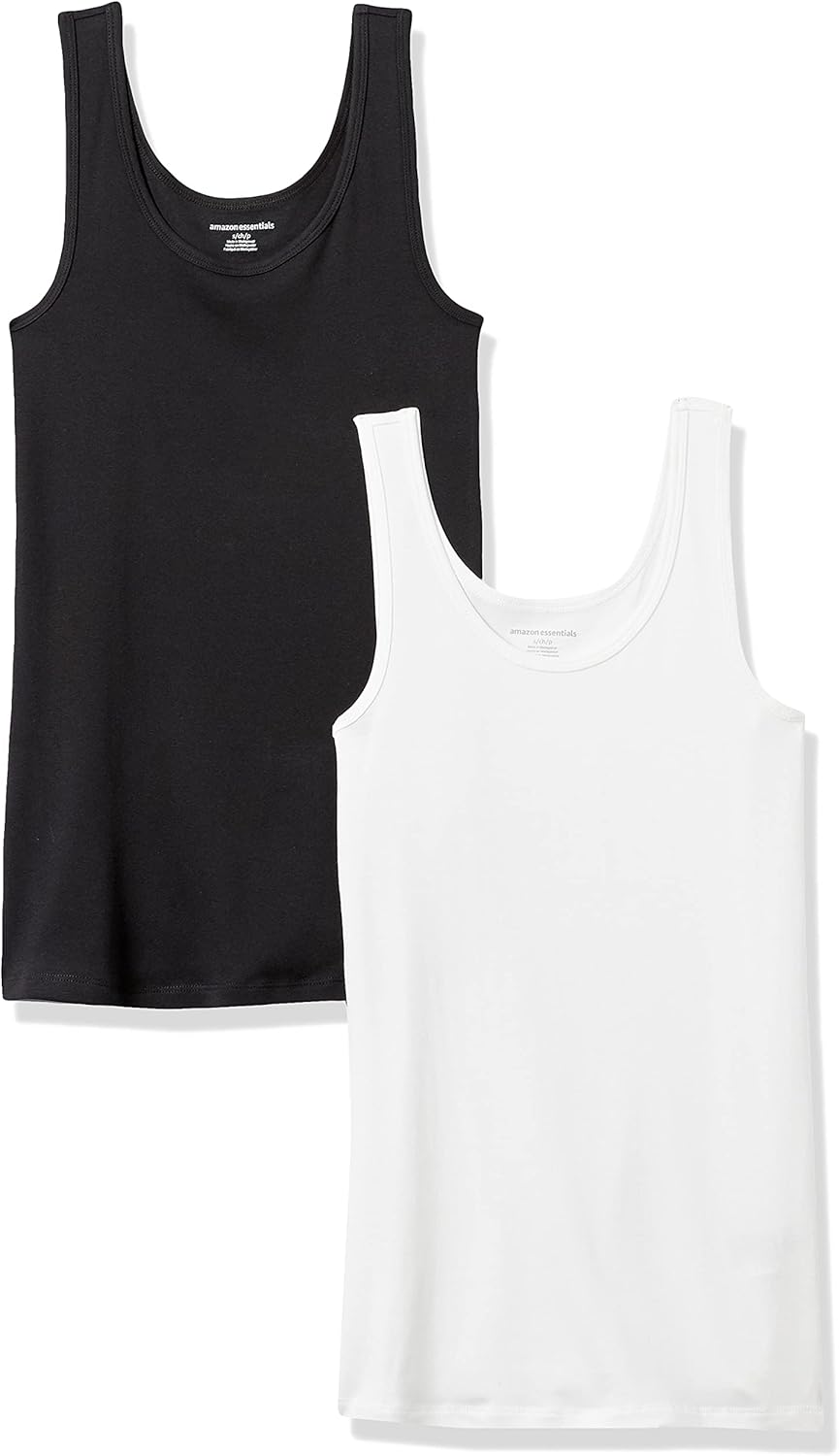Amazon Essentials Women's Slim-Fit Scoop Neck Tank Top, Pack of 2
