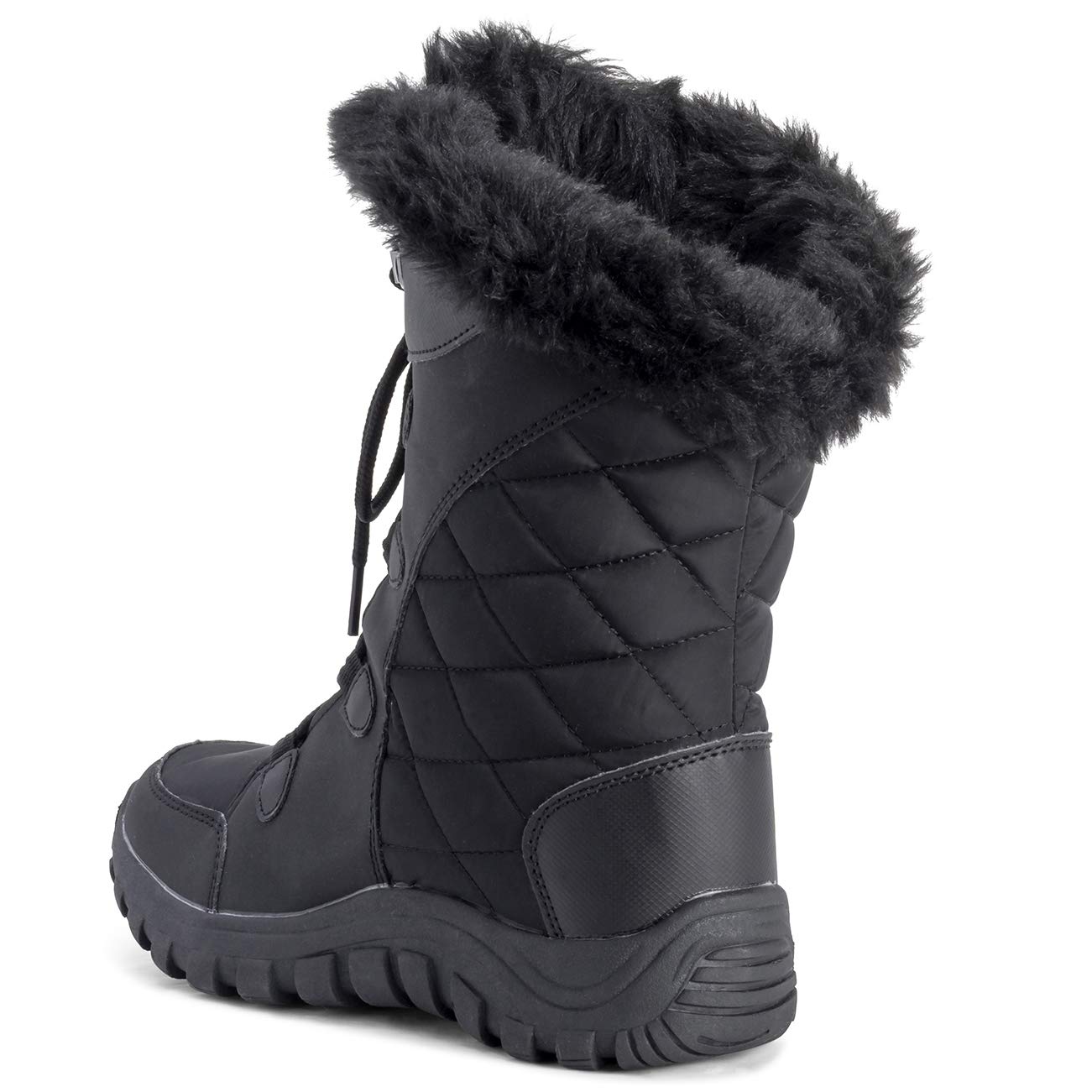 POLAR Womens Quilted Faux Fur Cuff Winter Duck Rubber Sole Durable Snow Rain Outdoor Boots