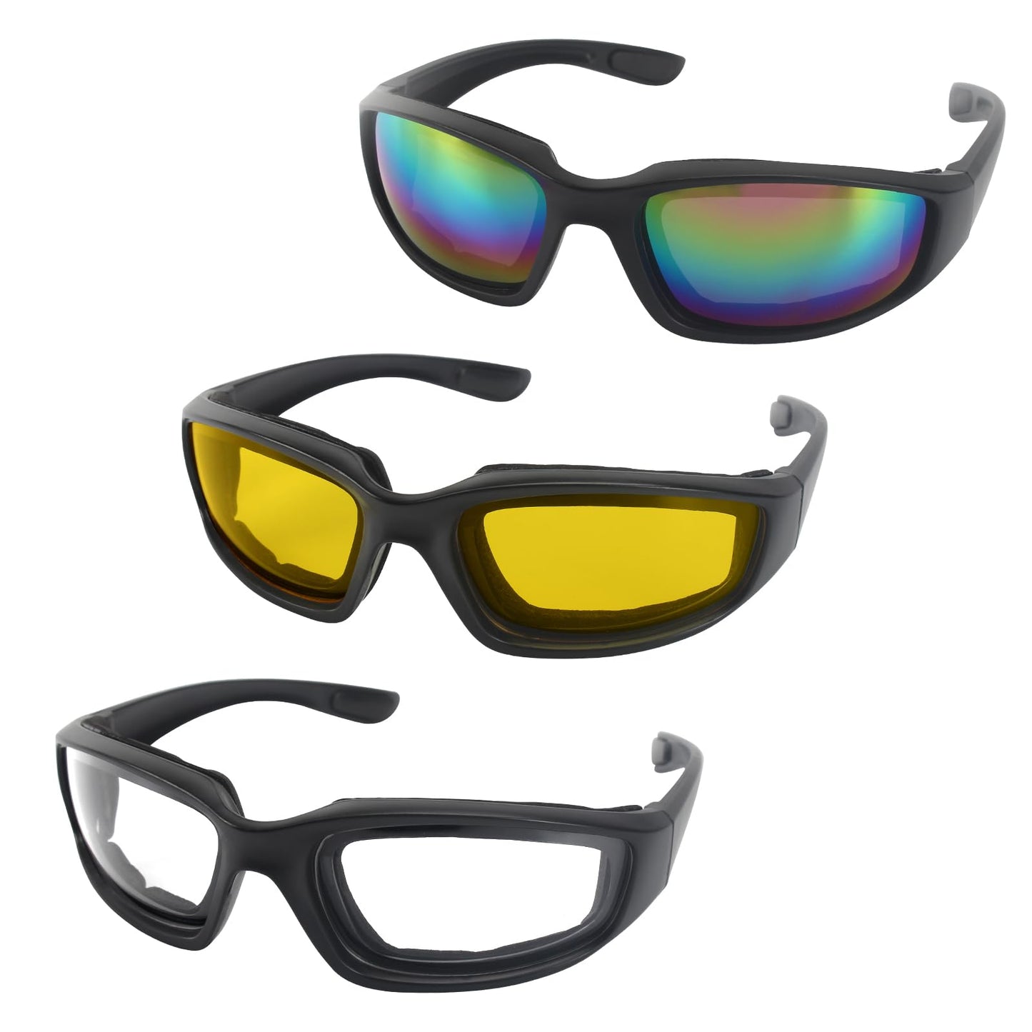 3 Pair Motorcycle Riding Glasses Padding Goggles UV Protection Dustproof Windproof Motorcycle Sunglasses for Outdoor Actives