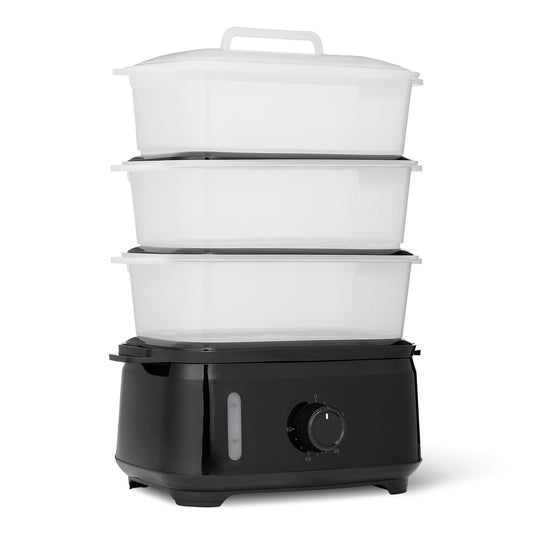 Amazon Basics Electric Food Steamer for Cooking Vegetables with 3-Tier Design, BPA-Free, 9.5 QT, Black