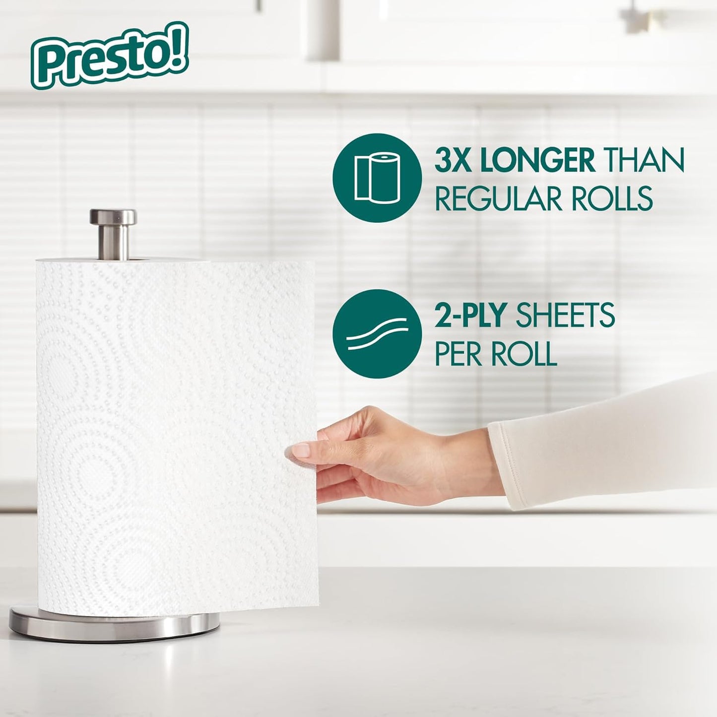 Amazon Brand - Presto! Flex-a-Size Paper Towels, 158 Sheet Huge Roll, 12 Rolls (2 Packs of 6), Equivalent to 38 Regular Rolls, White