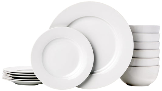 Amazon Basics Kitchen Dinnerware Set, Microwave and Dishwasher Safe, Plates, Bowls, Service for 6, 18-Piece, White