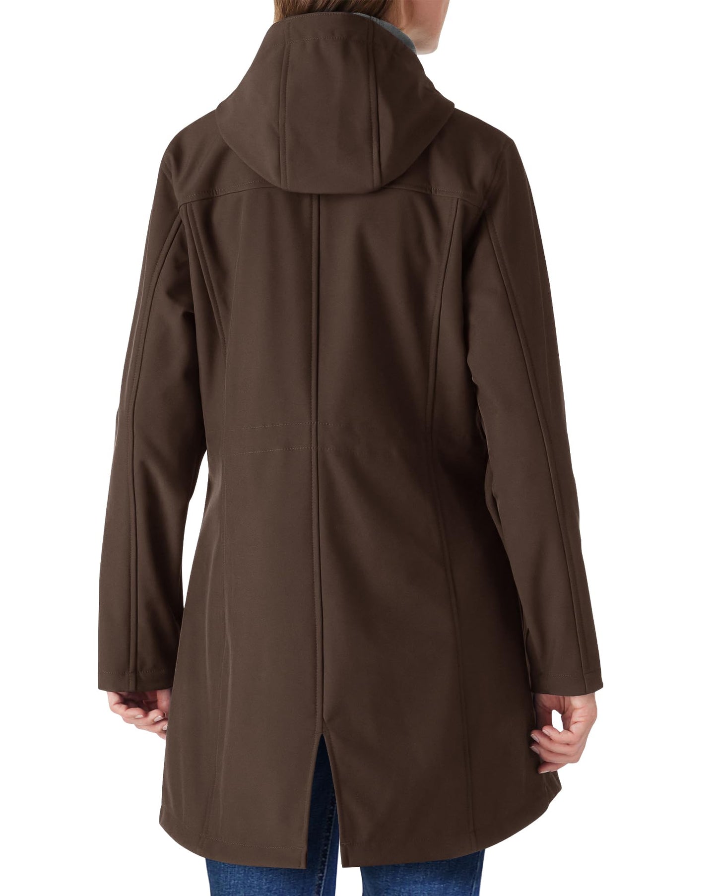 Outdoor Ventures Women's Lightweight Waterproof Fleece Lined Hooded Softshell Rain Jacket, Warm Windbreaker Long Coat