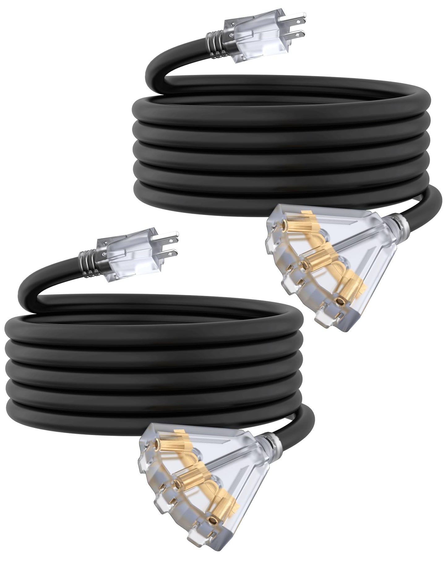 25Ft 12/3 Outdoor Extension Cord with 3-Outlets, Heavy Duty 12 Gauge 3 Prong Extension Cord Waterproof with Lighted end, 15A 12AWG 1875W SJTW, ETL Listed - Great for Garage, Garden and Home, Yellow