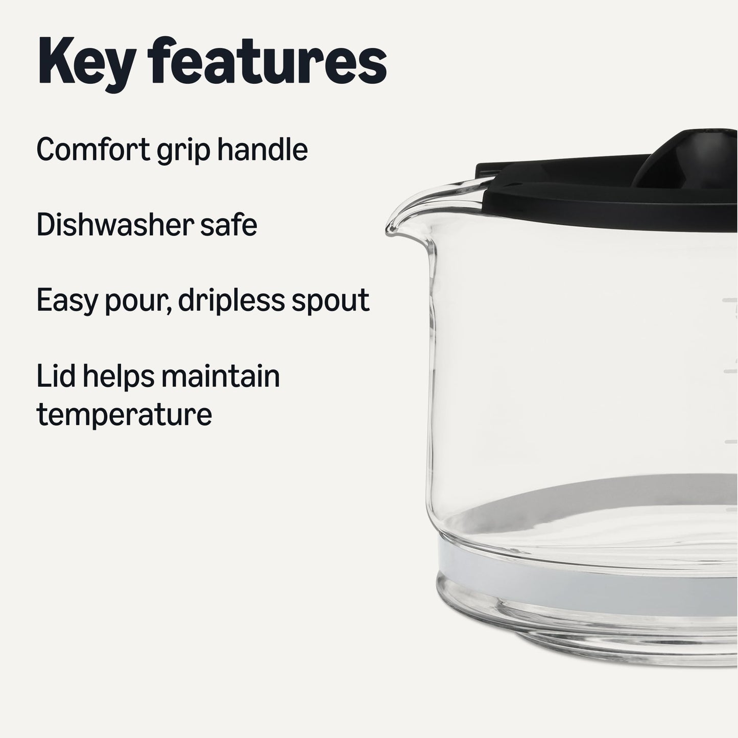 Amazon Basics 5-Cup Glass Replacement Carafe for Coffee Maker, Comfort-Grip Handle, Dripless Spout, Black