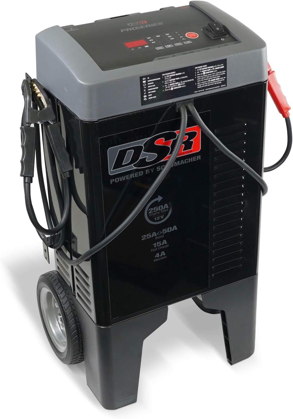 Schumacher Electric DSR Pro Series 12V Battery Charger & Engine Starter - Heavy Duty Wheeled Battery Charger - 250 Peak Amps - for Cars, Trucks, RVs & More - DSR121