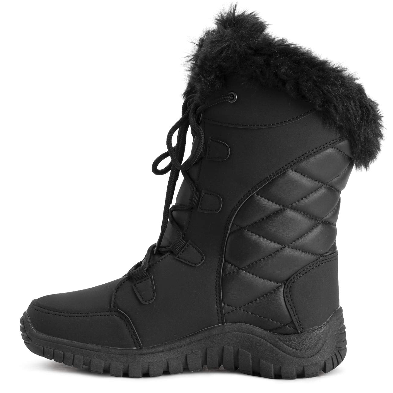 POLAR Womens Quilted Faux Fur Cuff Winter Duck Rubber Sole Durable Snow Rain Outdoor Boots