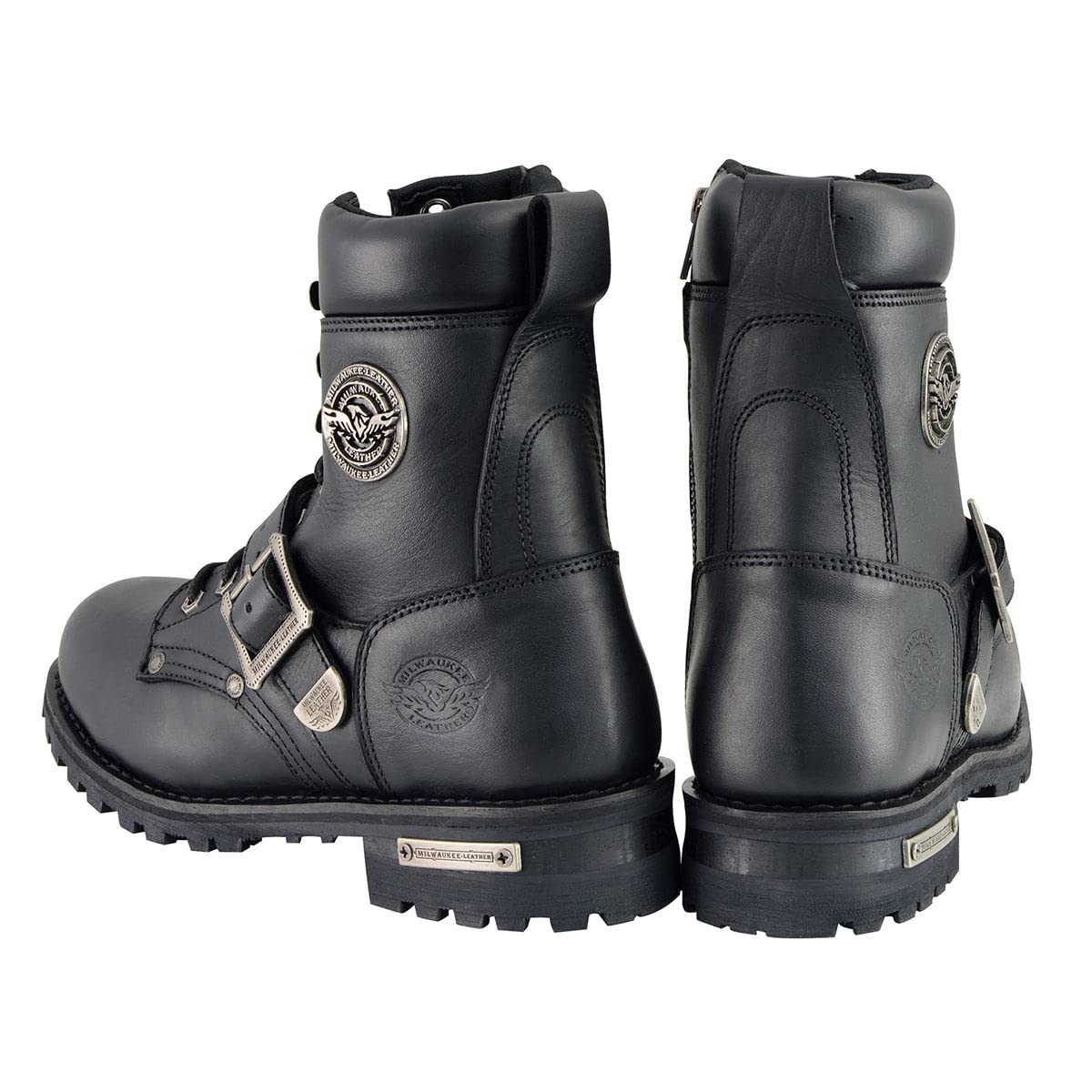 Milwaukee Leather Men's Black Leather Lace-Up Engineer Motorcycle Boots w/Buckles and Side Zipper MBM101-9