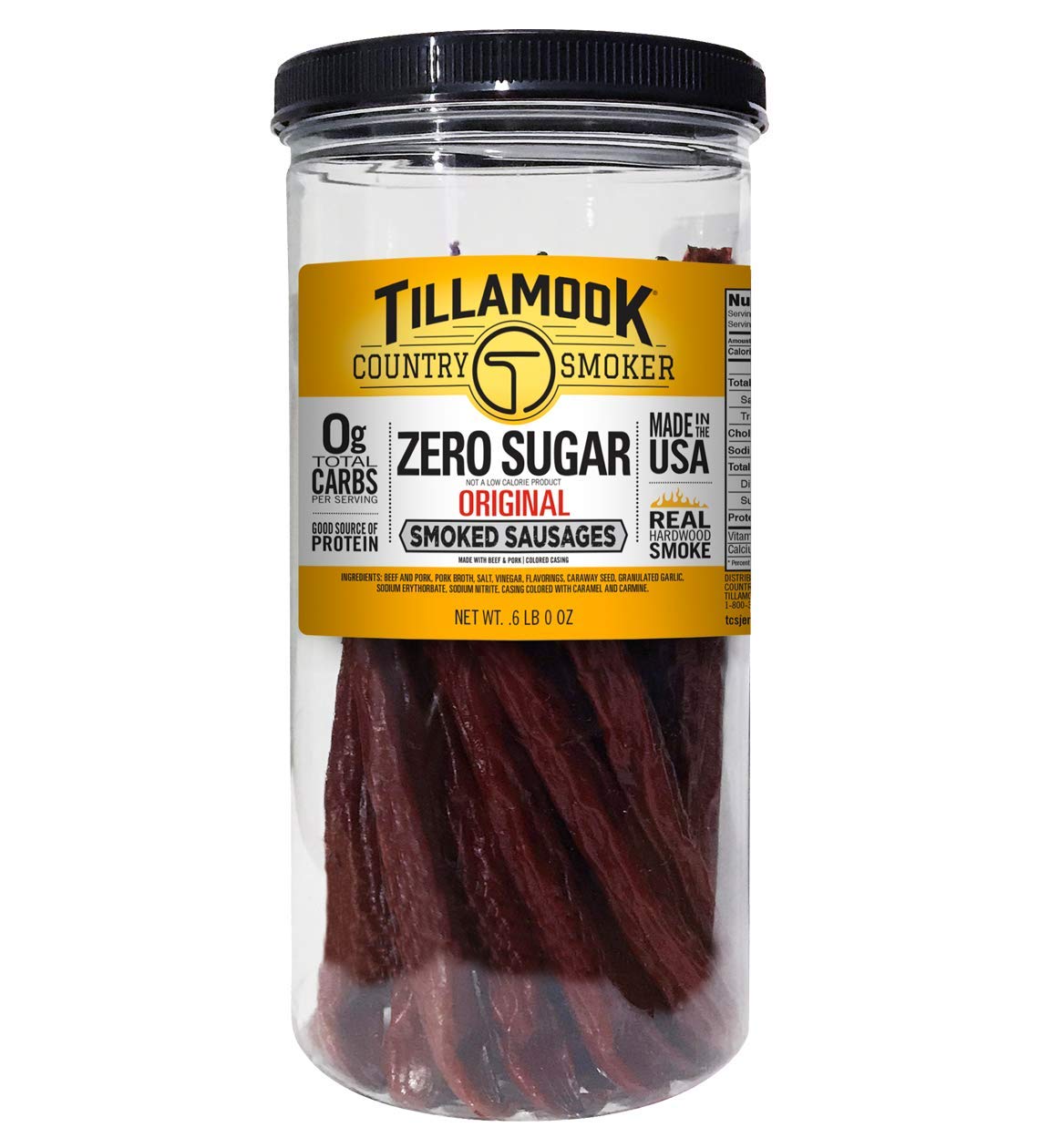 Tillamook Country Smoker Real Hardwood Smoked Sausages, Pepper, 15.2 Ounce Tall Jar, 20 Count