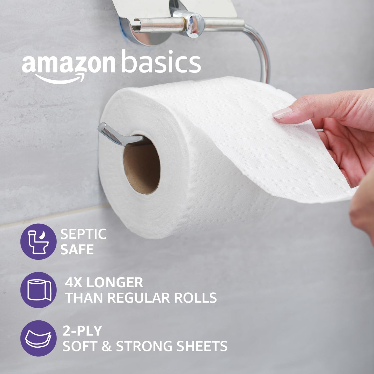 Amazon Basics Soft and Strong 2-Ply Toilet Paper, 6 Ultra Rolls = 24 Regular Rolls, Unscented, 340 Sheets per Roll, Septic Safe