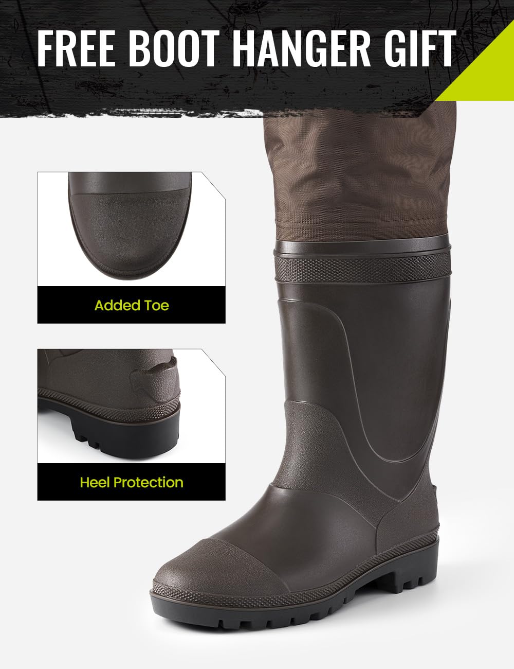 TIDEWE Hip Wader, Lightweight Hip Boot for Men and Women, 2-Ply PVC/Nylon Fishing Hip Wader Brown Size 8
