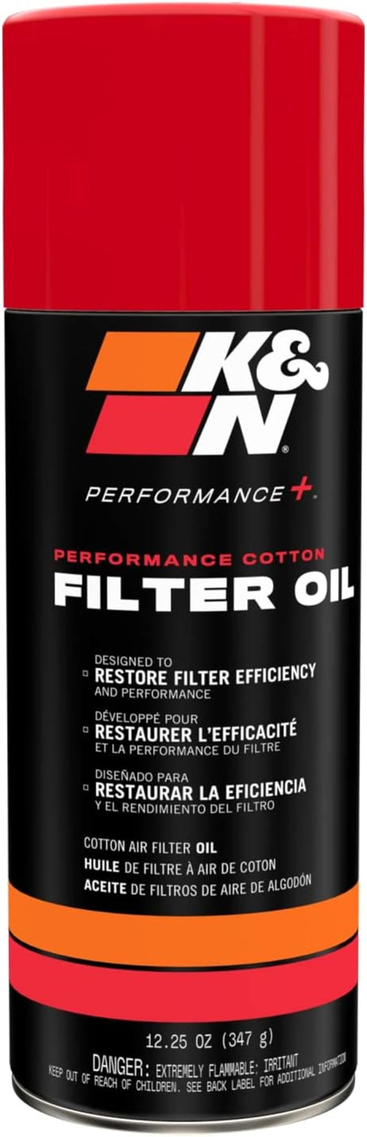 K&N Air Filter Oil: Aerosol; Restore Engine Air Filter Performance and Efficiency, 99-0516, 347g(12.25 Oz)