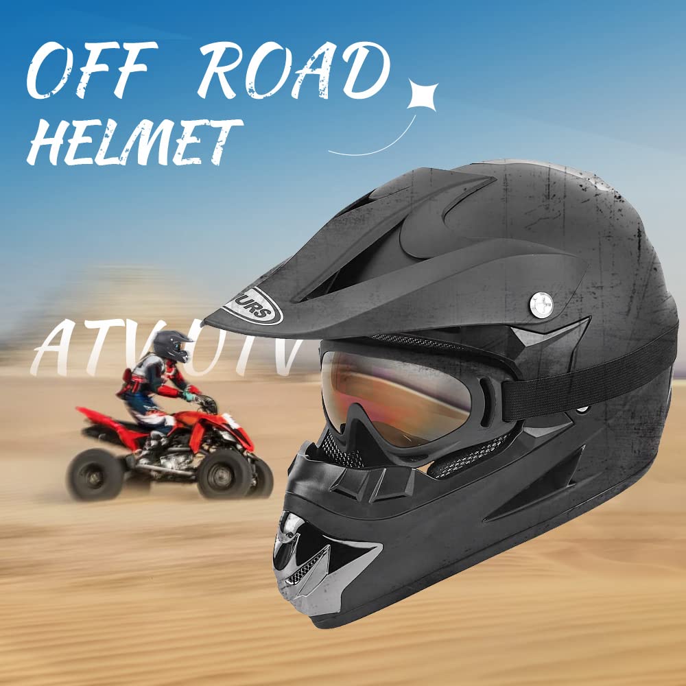 Adult Motocross Dirt Bike Helmet with Goggle, Gloves & Mask - DOT/FMVSS-218 Off-Road Motorcycle & ATV Helmet with Adjustable Sun Visor