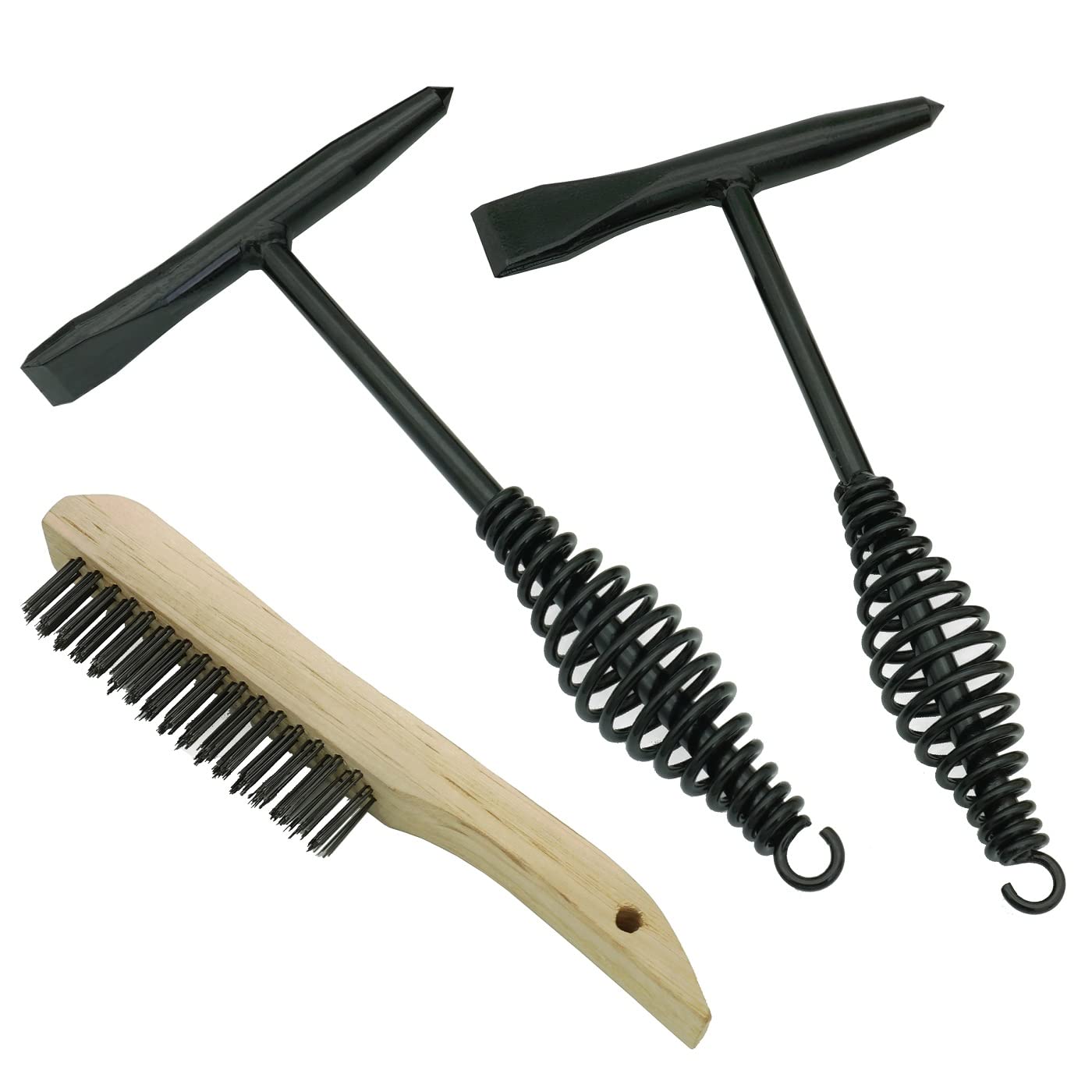 Welding Chipping Hammer with Coil Spring Handle,10.5",Cone and Vertical Chisel,10" Wire Brush