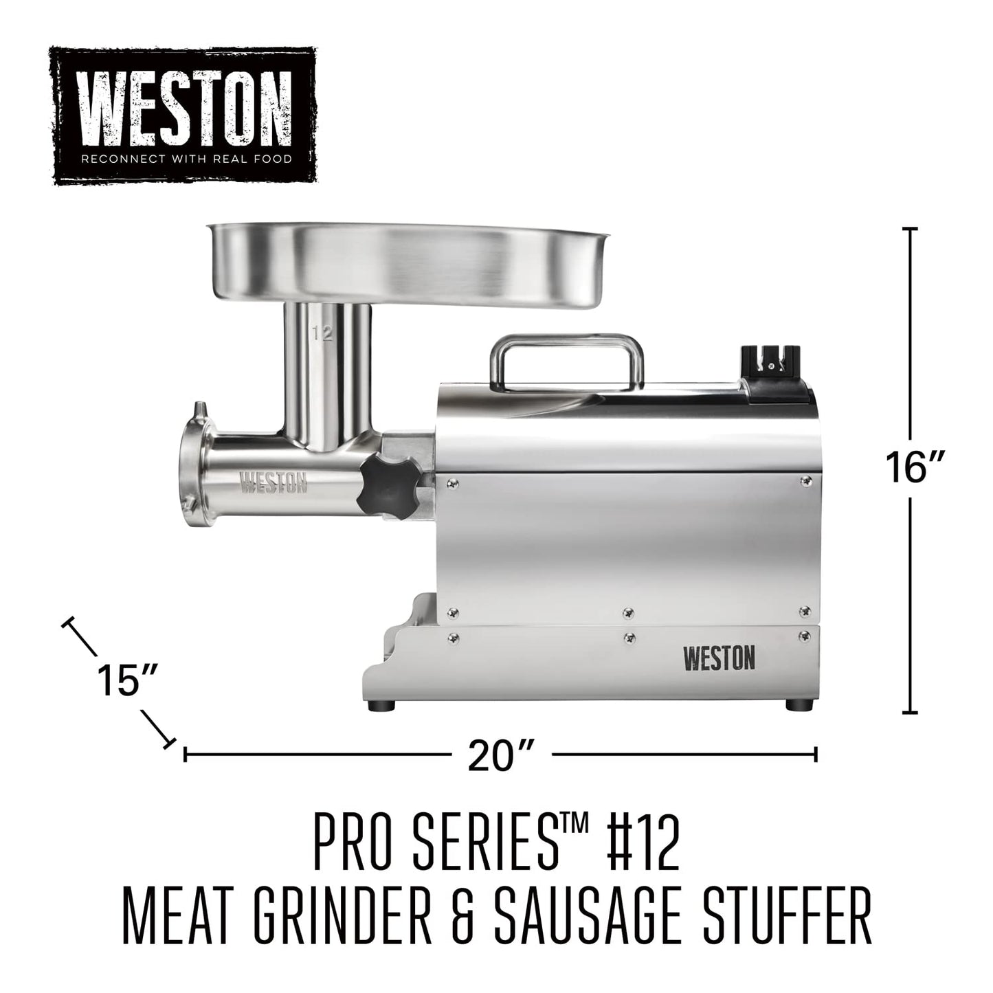 Weston Pro Series Electric Meat Grinder, Commercial Grade, 1120 Watts, 1.5 HP, 14lbs. Per Minute, Stainless Steel (10-2201-W)