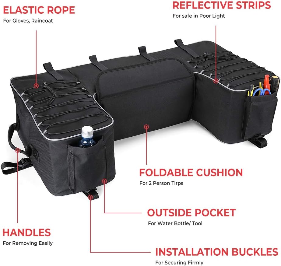 KEMIMOTO ATV Storage Bags, 50L ATV Rear Seat Storage Bag Water-Resistant Four Wheeler Gear Bag Back Seat with Built-In Frame, Removable Cushion for Passenger