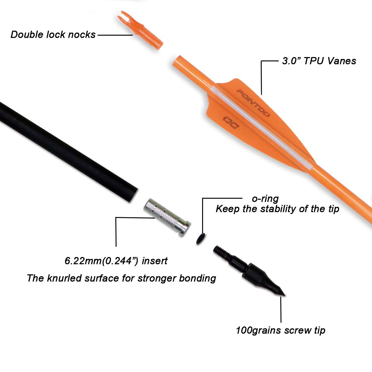 30inch Carbon Arrow Fluorescence Color Targeting and Practice and Hunting Arrows for Compound Bow and Recurve Bow with Removable Tips(Pack of 12)
