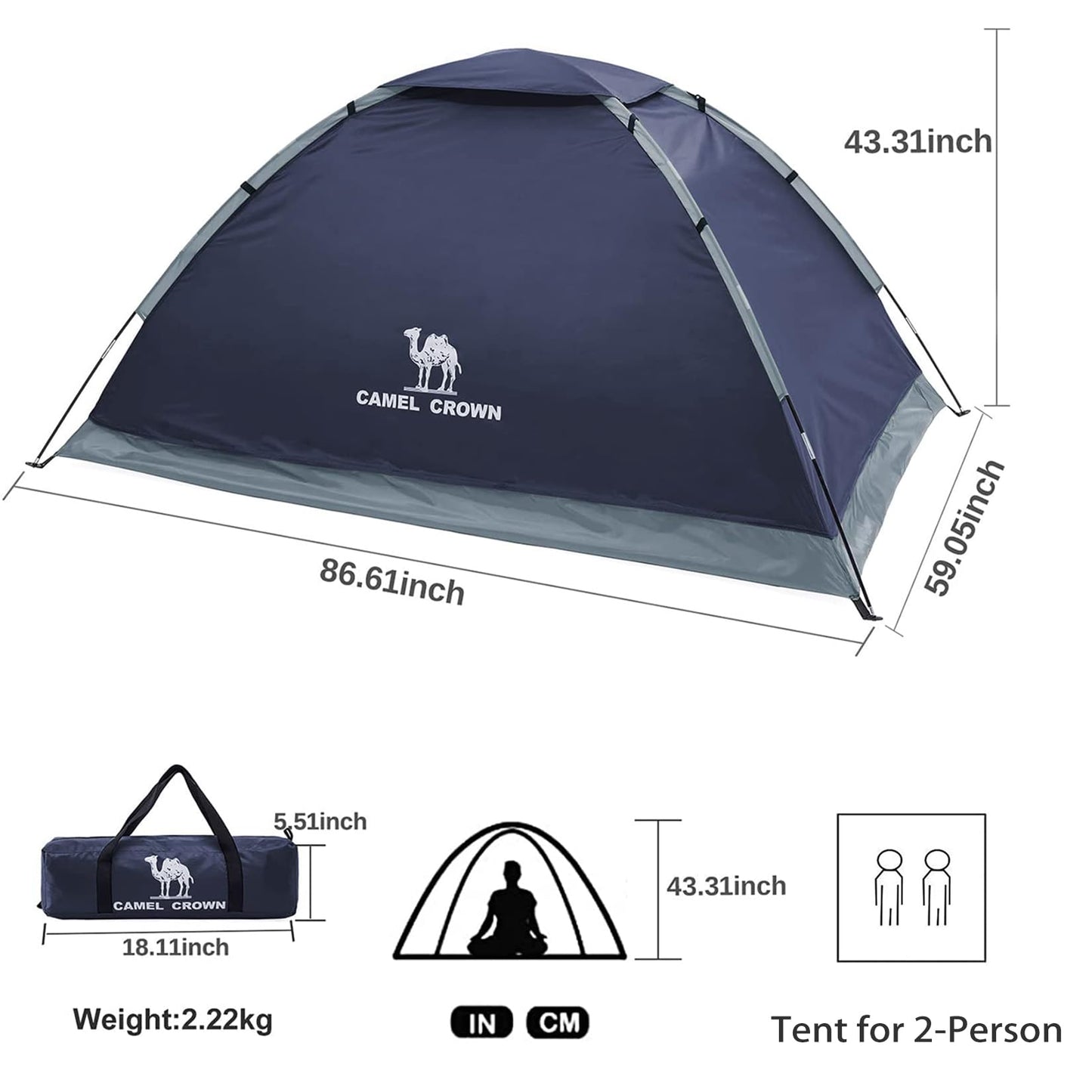 CAMEL CROWN Tents for Camping 2/3/4/5 Person Camping Dome Tent, Waterproof,Spacious, Lightweight Portable Backpacking Tent for Outdoor Camping/Hiking