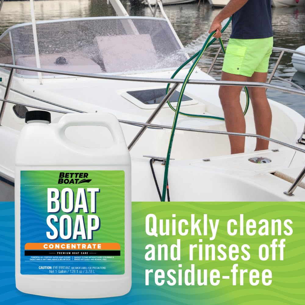 Premium Grade Boat Soap, Marine Concentrate Cleaner, 1 Gallon, Wash and Wax for Freshwater and Saltwater Use, Cleans Fiberglass Boat Hulls, RVs, Marine Cleaning Supplies