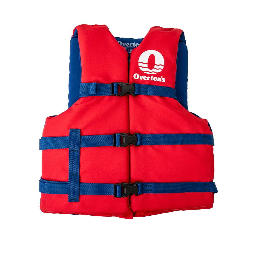Overton's Universal Adult Life Jacket - Pack of 4, Nylon Shell with Closed-Cell Foam, Open Sides and Sturdy Belts, USCG Approved Type III, Fits Chest Sizes 30" to 52", Includes Zippered Storage Bag