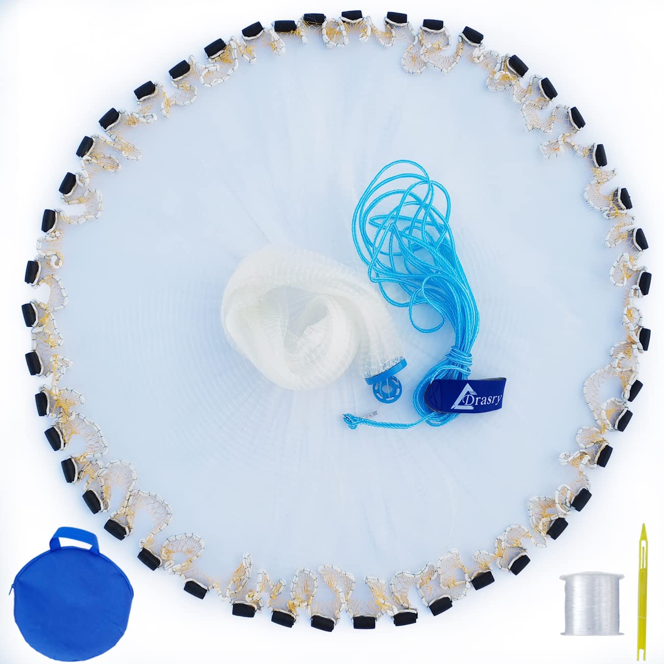 Drasry Saltwater Fishing Cast Net for Bait Trap with Heavy Sinkers Fish Throw Net. Size 3ft/4ft/5ft/6ft/7ft/8ft/9ft/10ft Radius Freshwater Nets