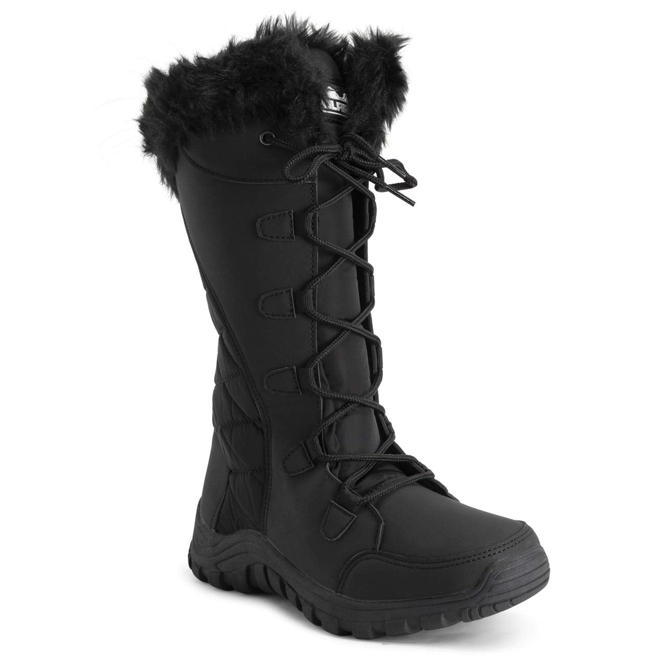 POLAR Womens Quilted Faux Fur Cuff Winter Duck Rubber Sole Durable Snow Rain Outdoor Boots