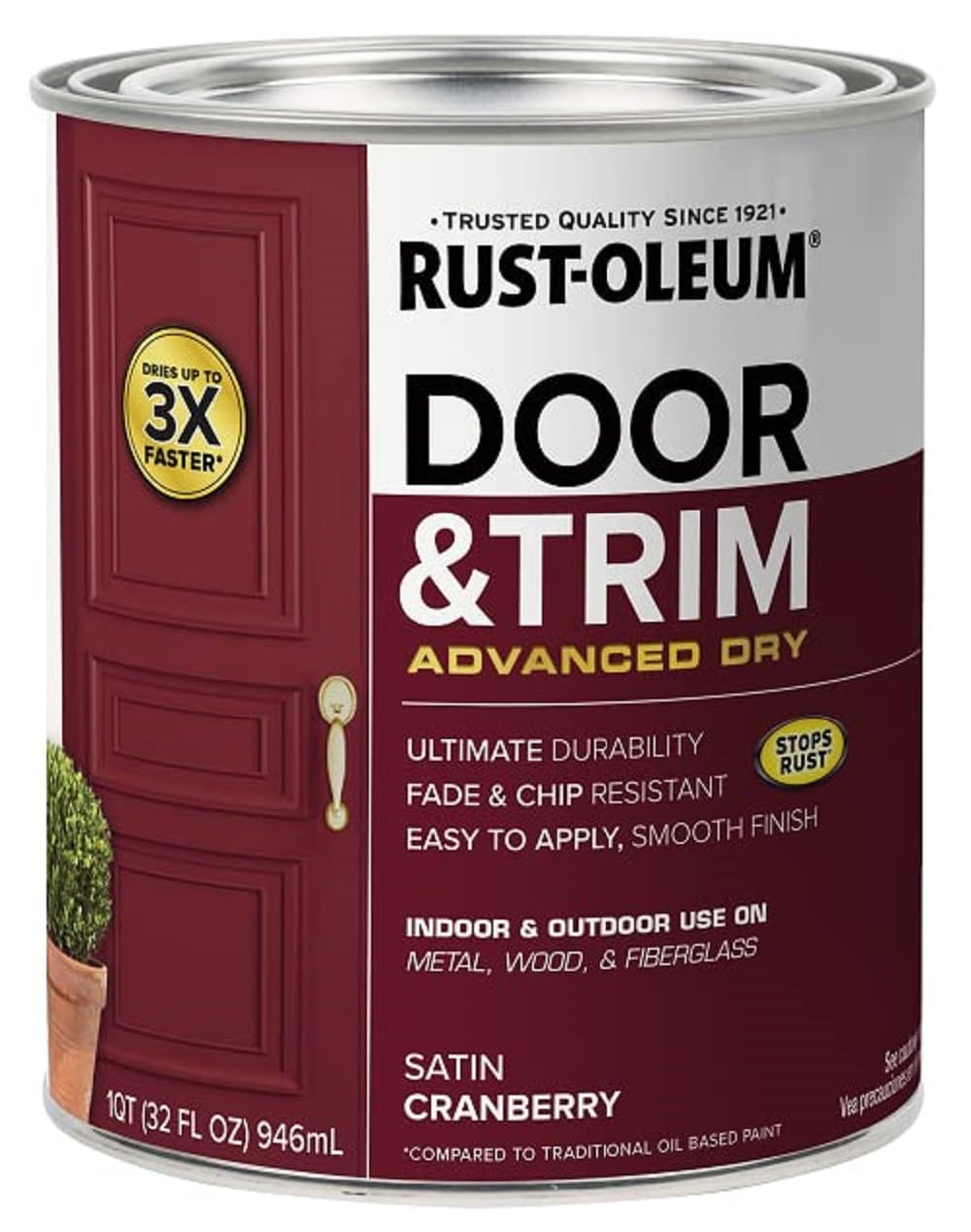 Rust-Oleum 369383 Advanced Dry Door & Trim Paint, Quart, Satin Black