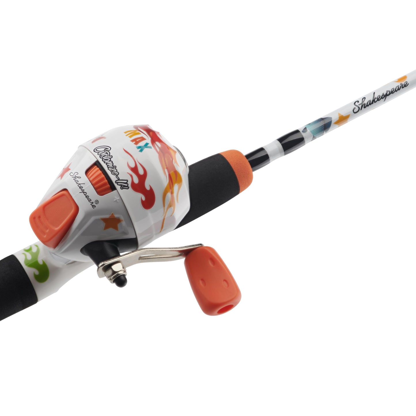 Shakespeare Customize-It 4'6" Spincast Youth Fishing Pole Rod and Reel Combo, 2-Piece Fishing Rod, Size 6 Reel, Fishing Combos for Kids, Includes 170 Stickers White