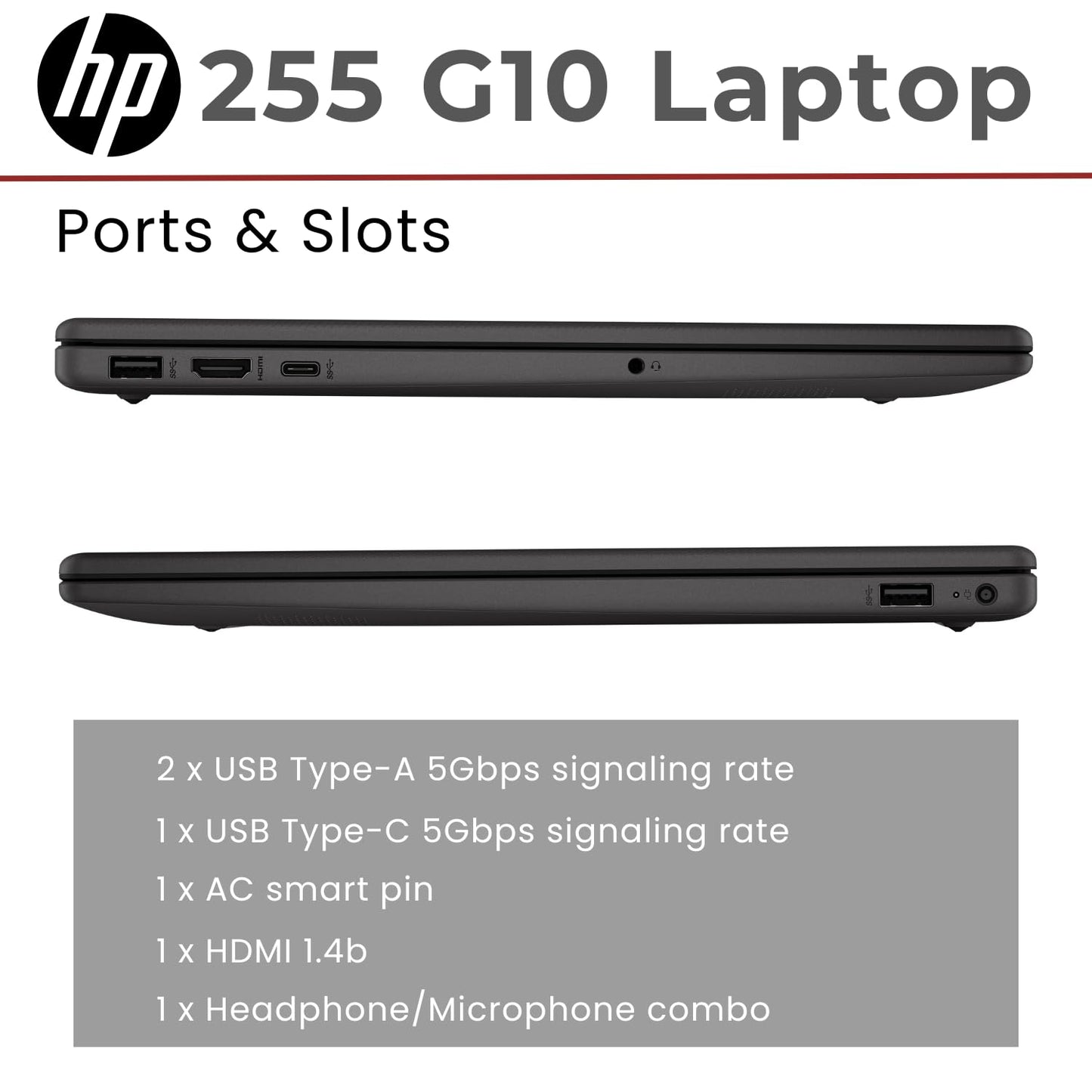 HP 255 G10 15.6" FHD Business Laptop, AMD Ryzen 7 7730U, 32GB RAM, 1TB PCIe SSD, Numeric Keypad, Webcam, Wi-Fi 6, HDMI, Windows 11 Pro, Black