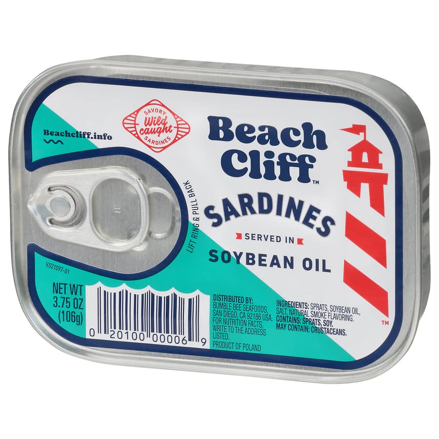 Beach Cliff Sardines in Water, 3.75 oz Can (Pack of 12) - Wild Caught Sardines - 12g Protein per Serving - Gluten Free, Keto Friendly