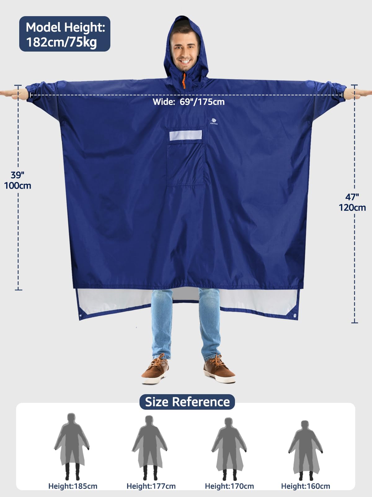 ANYOO Hooded Rain Poncho for Adults Waterproof Lightweight Rain Coat for Men Women Reusable Rain Jacket for Emergency Outdoor