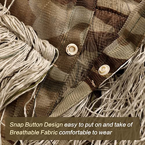 MOPHOTO 5 in 1 Ghillie Suit, 3D Camouflage Hunting Apparel Including Jacket, Pants, Hood, Carry Bag Suitable for Unisex Adults/Youth (M/L/XL/XXL)