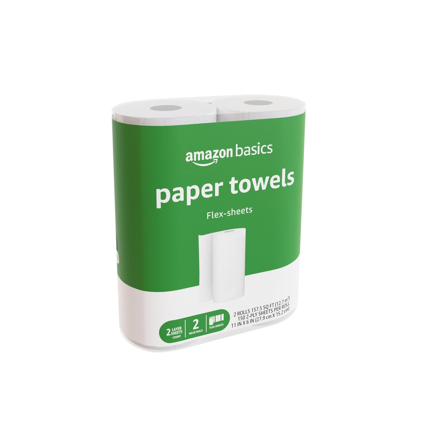 Amazon Basics 2-Ply Flex-Sheets Paper Towels, 6 Basics Rolls = 16 Regular Rolls, Everyday Value with 150 Sheets per Roll