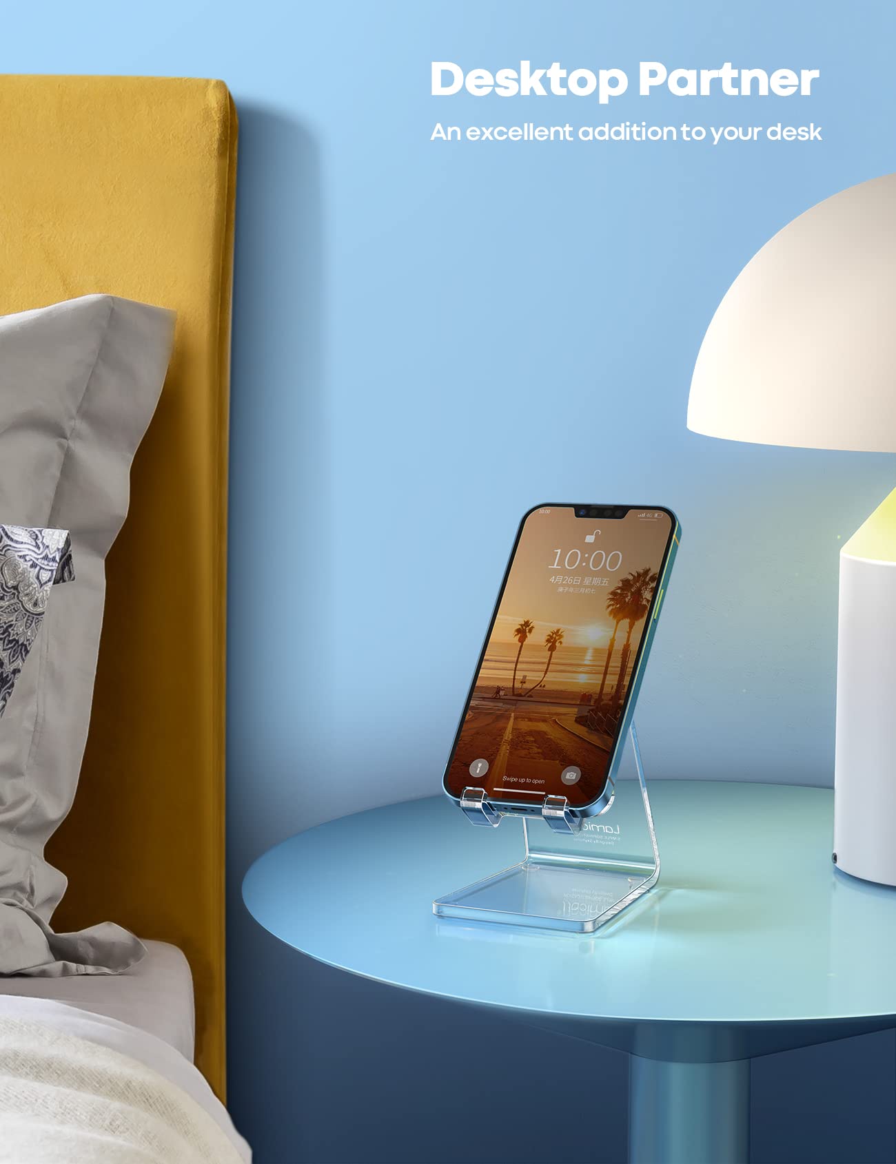 Lamicall Cell Phone Stand, Desk Accessories - Clear Office Cell Phone Holder, Acrylic Phone Stand, Desktop, Acrylic Office Desk Accessories, Office Decor, Suitable for iPhone, 4-8'' Phone