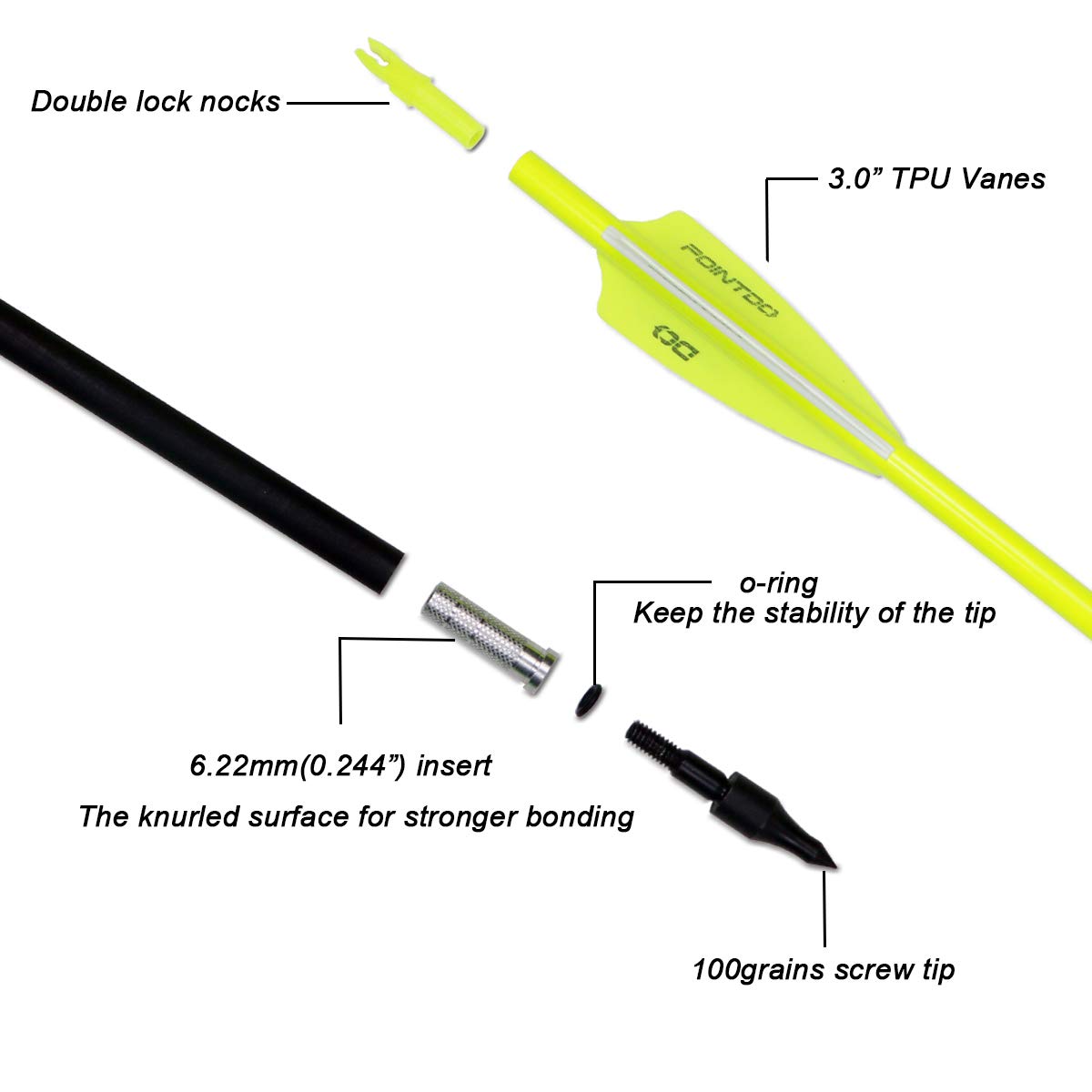 30inch Carbon Arrow Fluorescence Color Targeting and Practice and Hunting Arrows for Compound Bow and Recurve Bow with Removable Tips(Pack of 12)