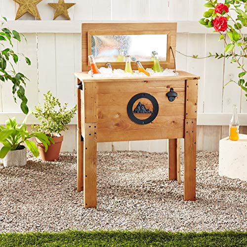 Wooden Patio Beverage Cooler for Porch, Deck or Patio - American Flag Design - 57 Qt - Backyard Expressions