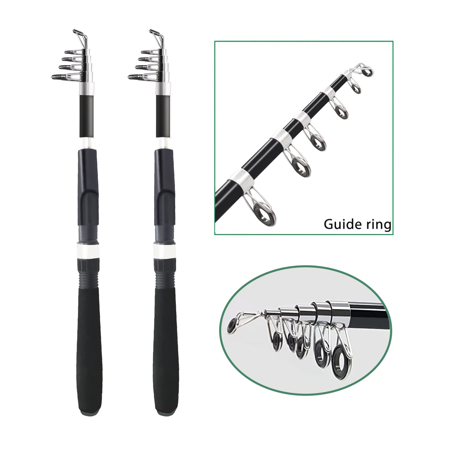Fishing Pole Combo Set,2.1m/6.89ft 2PCS Collapsible Rods 2PCS Spinning Reels Lures Set Carrier Bag Carbon Fiber Telescopic Fishing Rods Sea Saltwater Freshwater Kit Fishing Rod Reel Combos