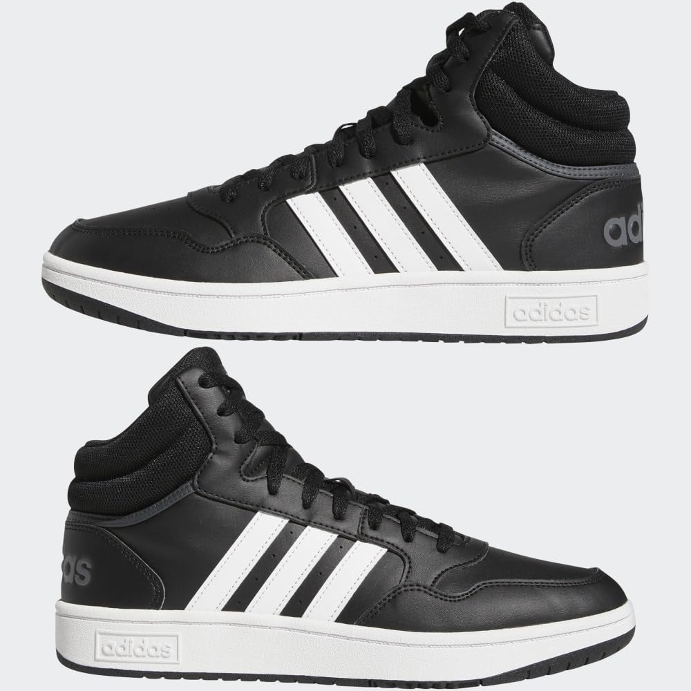 adidas Men's Hoops 3.0 Mid Top Basketball Shoe, Black/White/Grey Six, 11