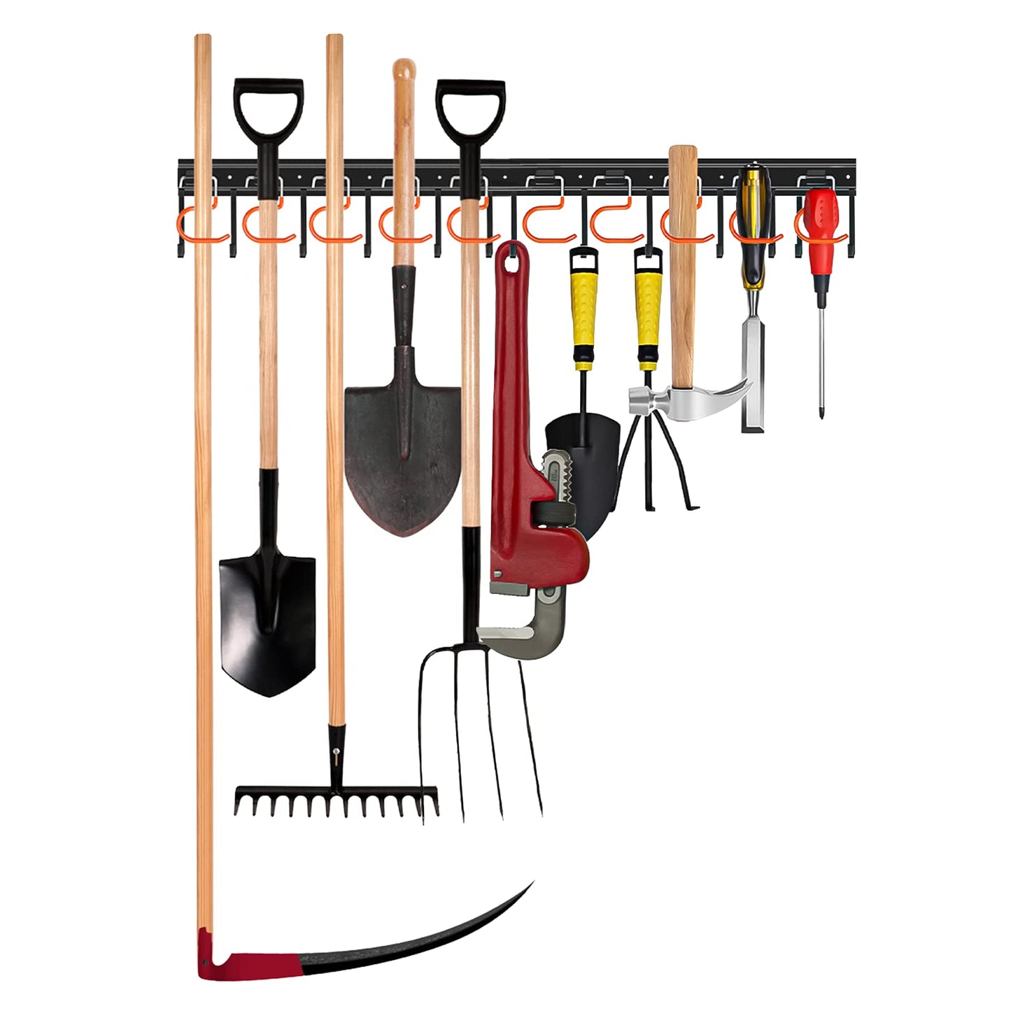 68'' All Metal Garden Tool Organizer Wall Mount Garage Organizers and Storage with Hooks Tool Hangers for Shed