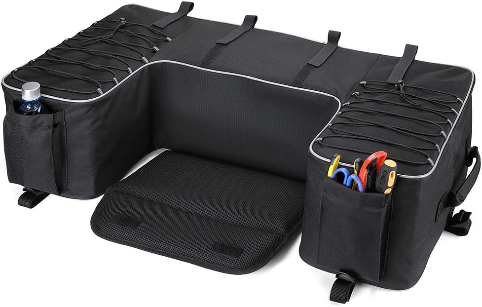 KEMIMOTO ATV Storage Bags, 50L ATV Rear Seat Storage Bag Water-Resistant Four Wheeler Gear Bag Back Seat with Built-In Frame, Removable Cushion for Passenger