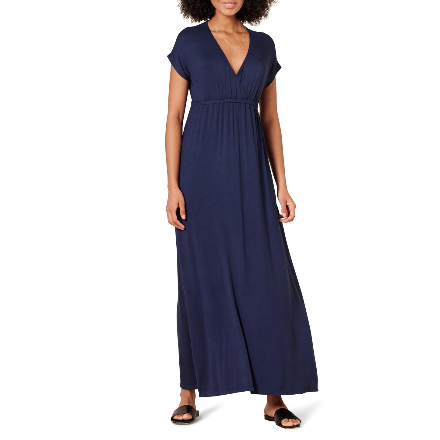 Amazon Essentials Women's V Neck Short Sleeve Waisted Maxi Dress (Available in Plus Size)