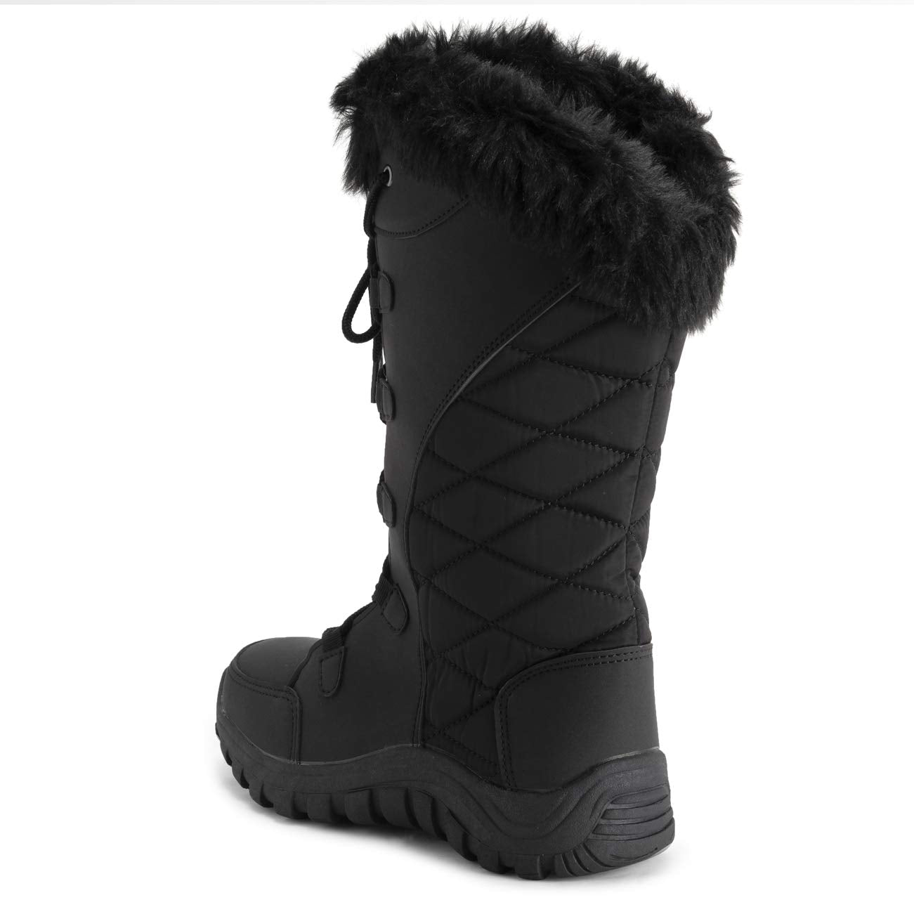 POLAR Womens Quilted Faux Fur Cuff Winter Duck Rubber Sole Durable Snow Rain Outdoor Boots