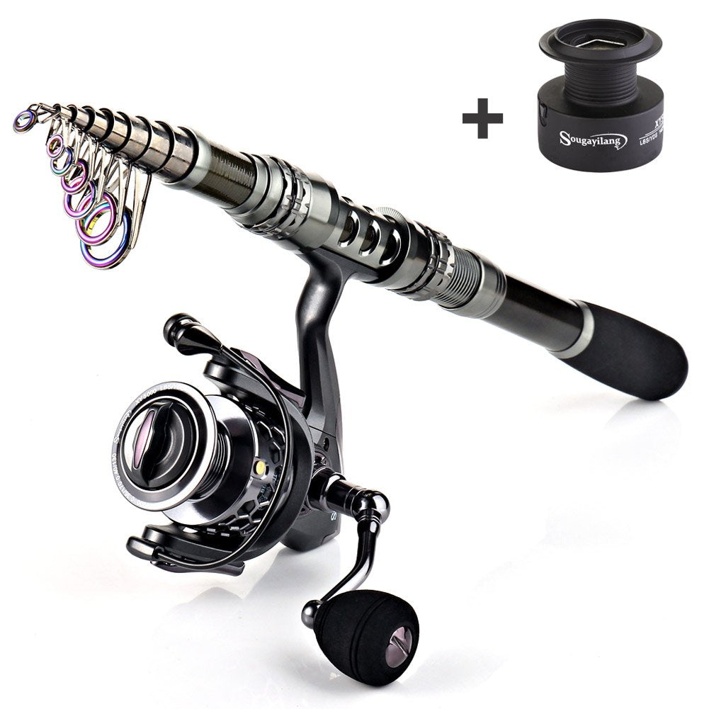 Sougayilang Fishing Rod Reel Combo with Telescopic Fishing Pole Spinning Reel Carrier Bag